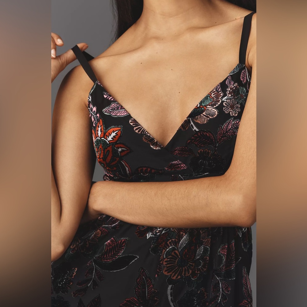 Function & Fringe Edit | Anthropologie Velvet Floral Black Jumpsuit - Picture 2 of 4